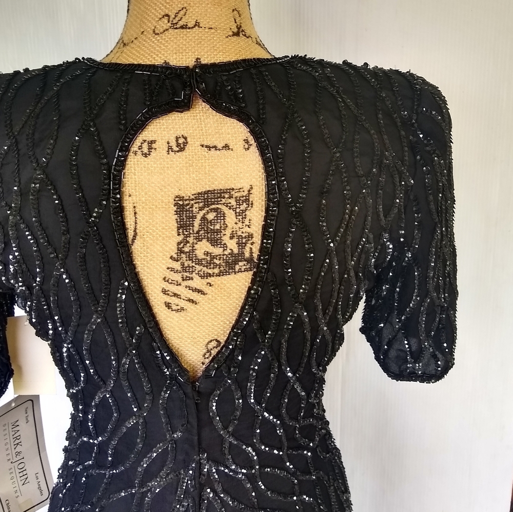 VINTAGE sequined beaded silk little black sheath dress deadstock - Picture 12 of 12